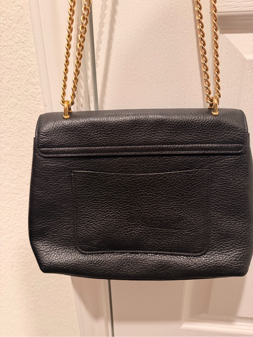 Coach Black Pebbled Leather Crossbody with Gold 'C' and Chain Strap - Picture 4 of 9